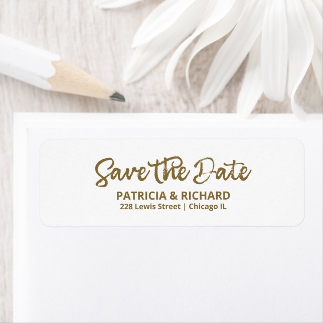 Chic Gold Calligraphy Save The Date Return Address (Insitu)