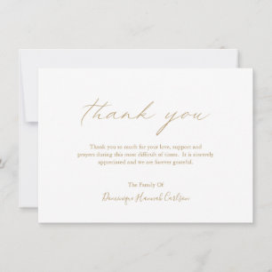 Chic Gold Calligraphy Simple Elegant Funeral Thank You Card