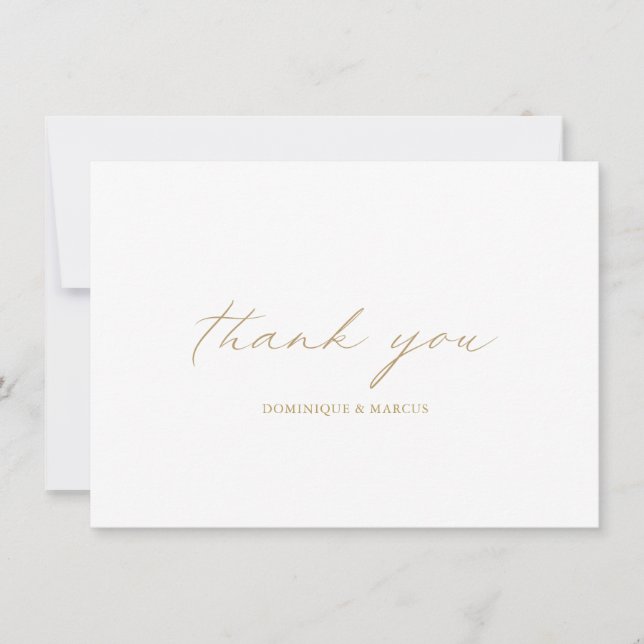 Chic Gold Calligraphy Simple Elegant Wedding Thank You Card (Front)