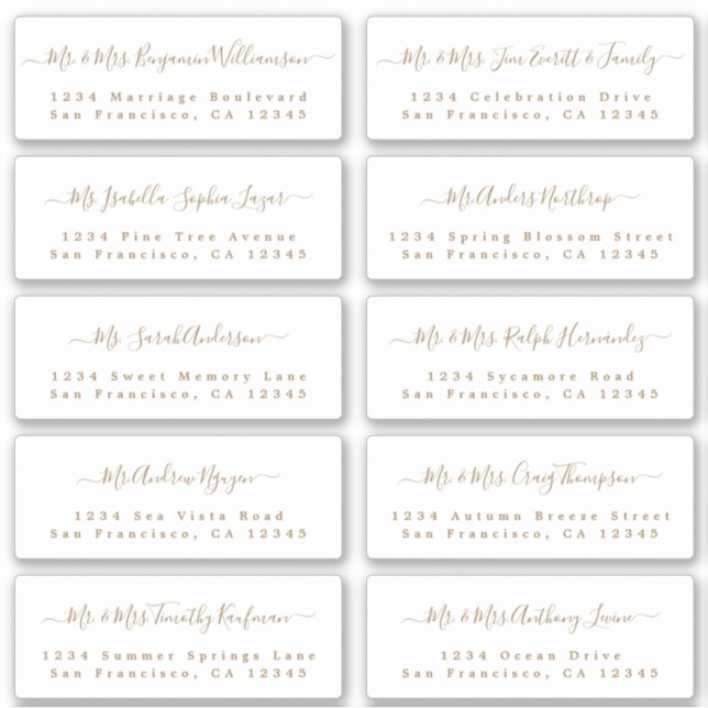 Chic Gold Calligraphy Wedding Guest Address Labels (Front)