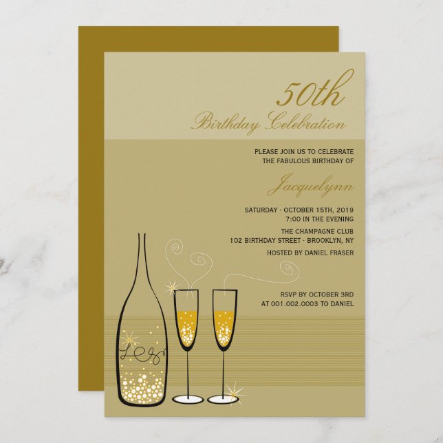 Chic Gold Champagne Milestone 50th Birthday Party Invitation (Front/Back)