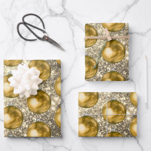 Chic Gold Christmas Balls Silver Sprakles Wrapping Paper Sheet