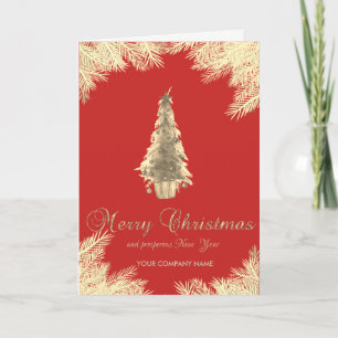 Chic Gold Christmas Tree,Branches,Red ,Corporate Holiday Card