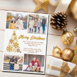 Chic Gold Christmas Tree Family Photo Collage Holiday Card<br><div class="desc">A chic gold script Christmas card with your family photo collage around a beautiful tree made of golden snowflakes with Merry Christmas and your personal message. Personalise with your 5 favourite kids photos and a full vertical photograph on the back of this trendy snowflake holiday card.</div>