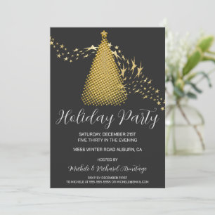Chic Gold Christmas Tree Holiday Party Invitation