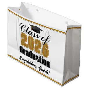 Chic Gold Class of 2026 Custom Graduation Party Large Gift Bag