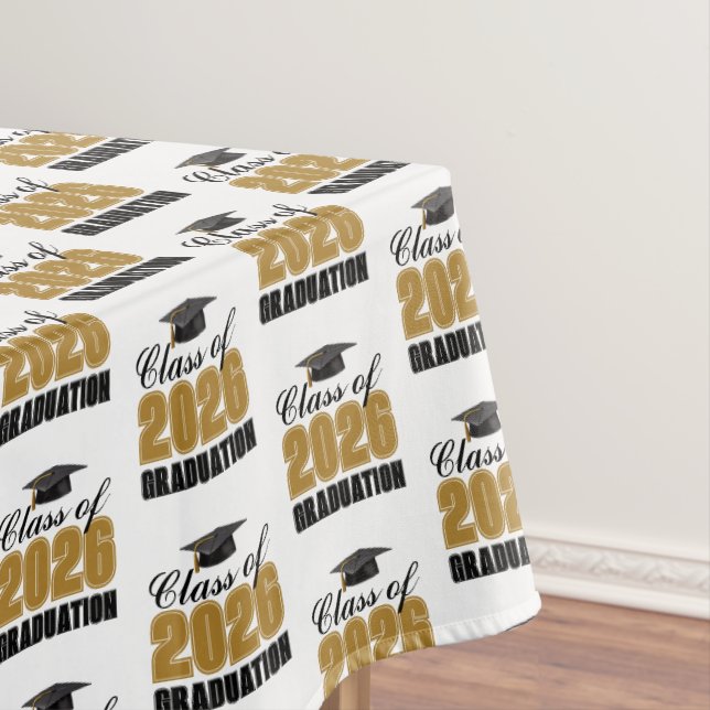 Chic Gold Class of 2026 Graduation Party Tablecloth (In Situ)