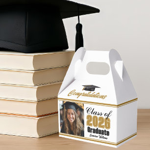Chic Gold Class of 2026 Photo Graduation Party Favour Box