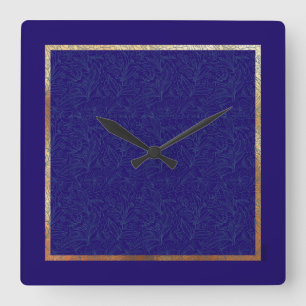 Chic Gold Cobalt Abstract Floral Frame Square Wall Clock