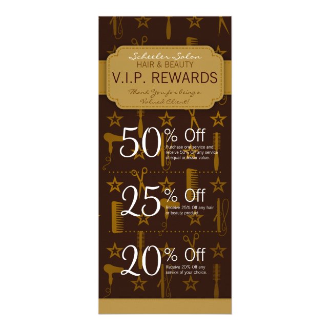 Chic Gold & Coco Custom Salon Coupons Specials Rack Card (Front)
