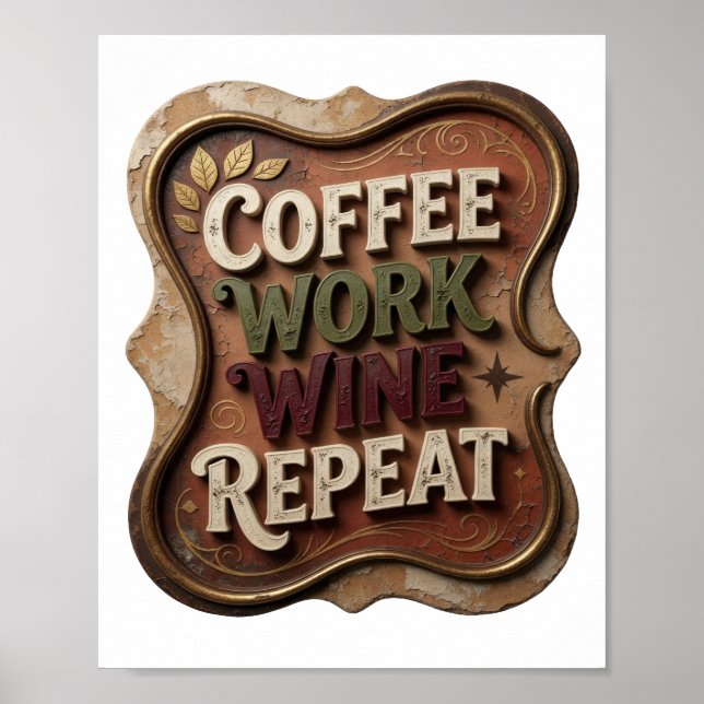 Chic Gold COFFEE WORK WINE REPEAT Poster (Front)