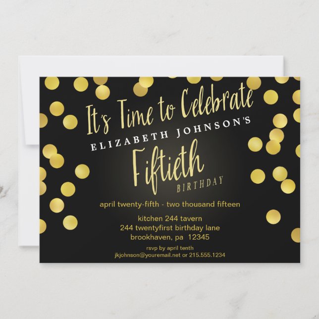Chic Gold Confetti 50th Birthday Party Invite (Front)