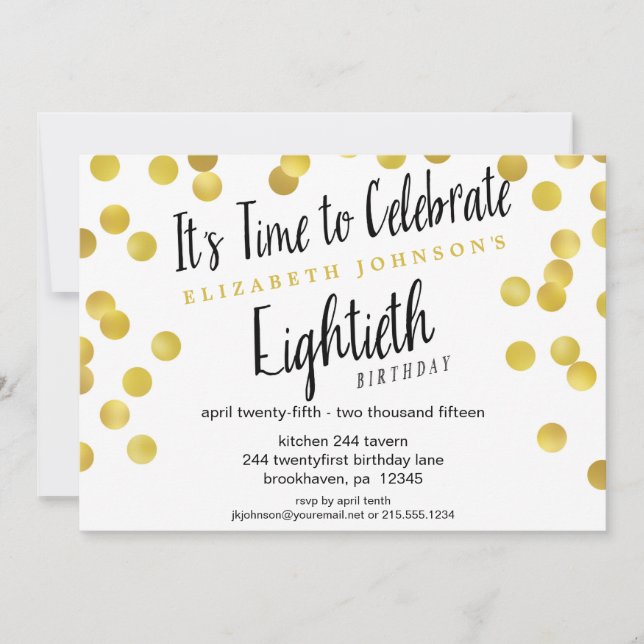 Chic Gold Confetti 80th Birthday Party Invite (Front)