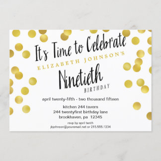 Chic Gold Confetti 90th Birthday Party Invite