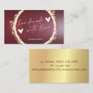 Chic Gold Confetti Circle Handmade Burgundy Business Card