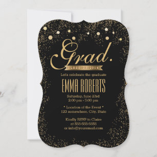 Chic Gold Confetti Dots Graduation Announcement