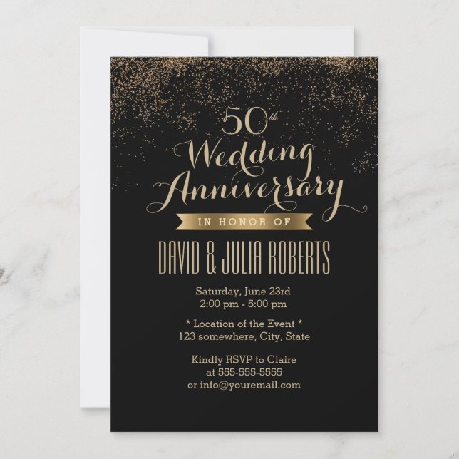 Chic Gold Confetti Dots Wedding Anniversary Invitation (Front)