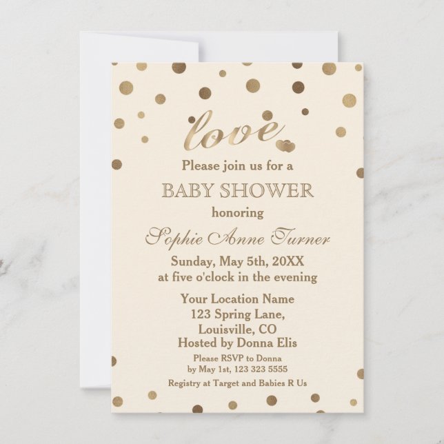Chic Gold Confetti Love Champagne Baby Shower Invitation (Front)
