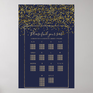 Chic gold confetti navy blue wedding seating chart