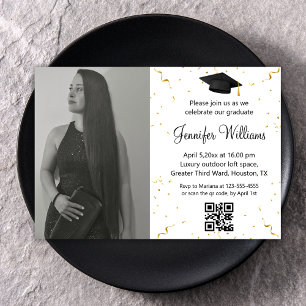 Chic Gold Confetti Photo Graduation Party QR Code Invitation