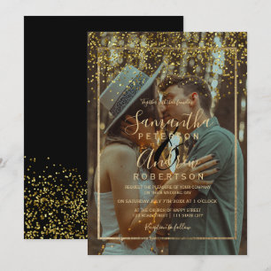 Chic gold confetti typography photo wedding invitation