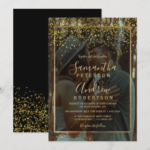 Chic gold confetti typography photo wedding invitation