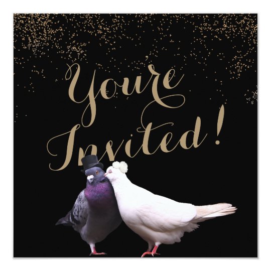 Chic Gold Confetti Wedding Birds Wedding Card