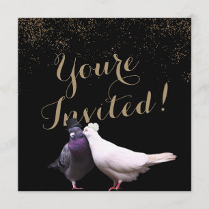 Chic Gold Confetti Wedding Birds Wedding Invitation