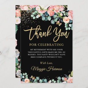Chic Gold Coral Floral Surprise Retirement Party Thank You Card
