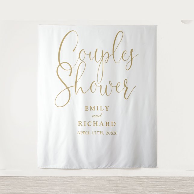 Chic Gold Couples Wedding Shower Photo Backdrop Tapestry (Front)