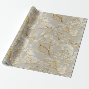 Chic gold cream floral pattern wrapping paper