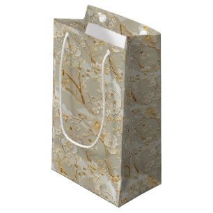 Chic gold cream floral small gift bag