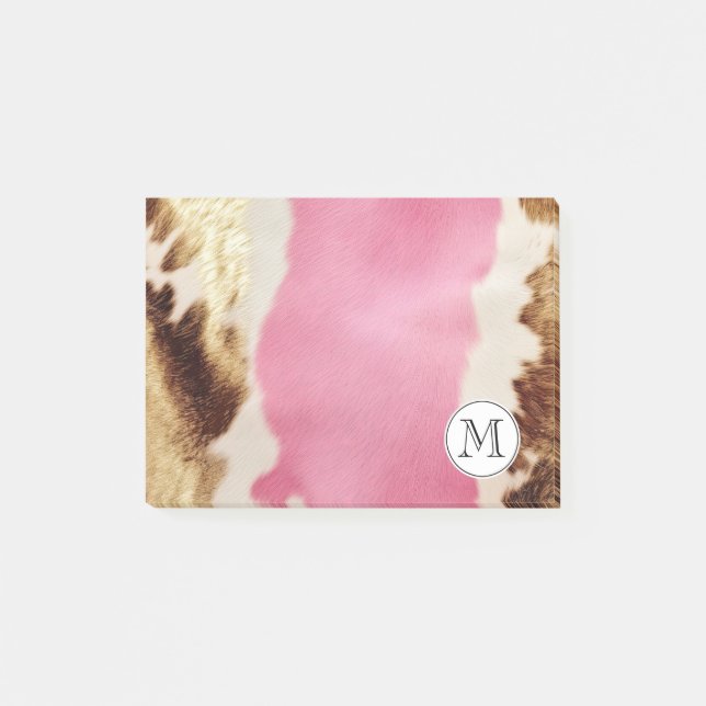 Chic Gold Cream Pink Cowgirl Cowhide Monogram Post-it Notes (Front)