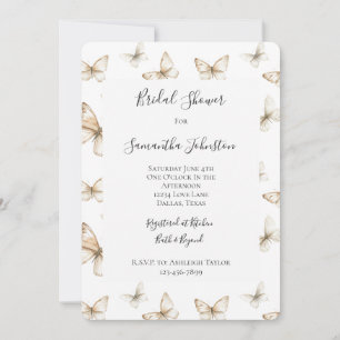 Chic Gold Cream White Butterflies Bridal Shower Invitation