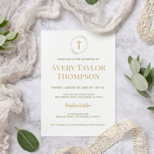 Chic Gold Cross Watercolor wreath Baptism template