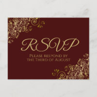 Chic Gold Curls & Swirls on Auburn Wedding RSVP
