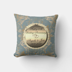 Chic Gold Damask 50th Wedding Anniversary Cushion