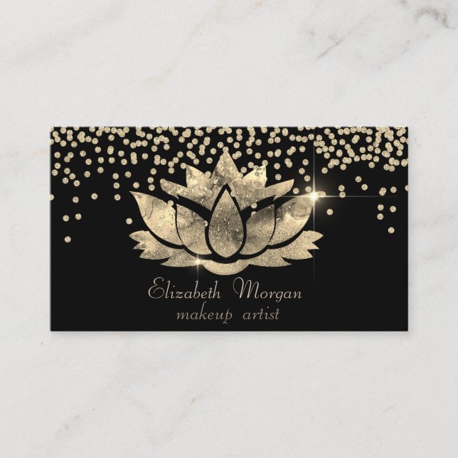 Chic Gold Diamonds Lotus Black Business Card (Front)