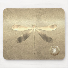 Chic Gold Dragonfly Monogrammed Mouse Mat
