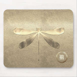 Chic Gold Dragonfly Monogrammed Mouse Mat