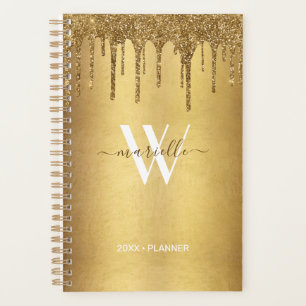 Chic Gold Dripping Glitter Monogram Name 2021 Pl Planner