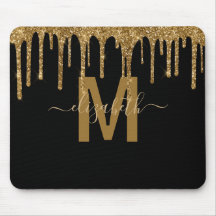 Chic Gold Dripping Glitter Monogram Name