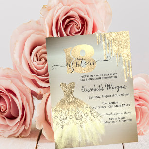 Chic Gold Drips Dress 18th  Invitation