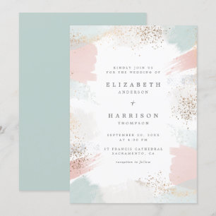 Chic Gold Dust & Painterly Brush Strokes Wedding Invitation