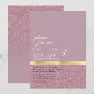 Chic Gold Dusty Mauve Glitter Colour Block Wedding Invitation