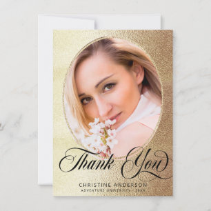 Chic Gold Elegant Black Script Photo Graduation Thank You Card