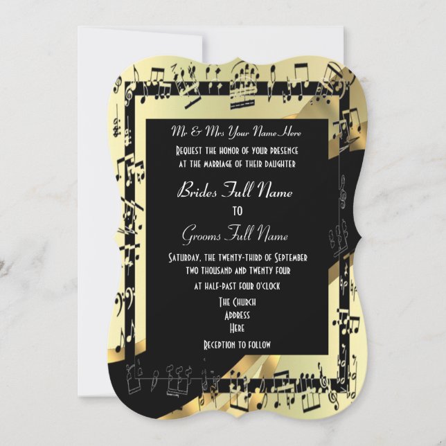 Chic gold elegant formal wedding invitation (Front)
