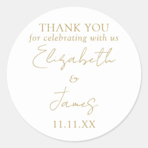 Chic Gold Elegant Script Wedding Thank You Classic Round Sticker
