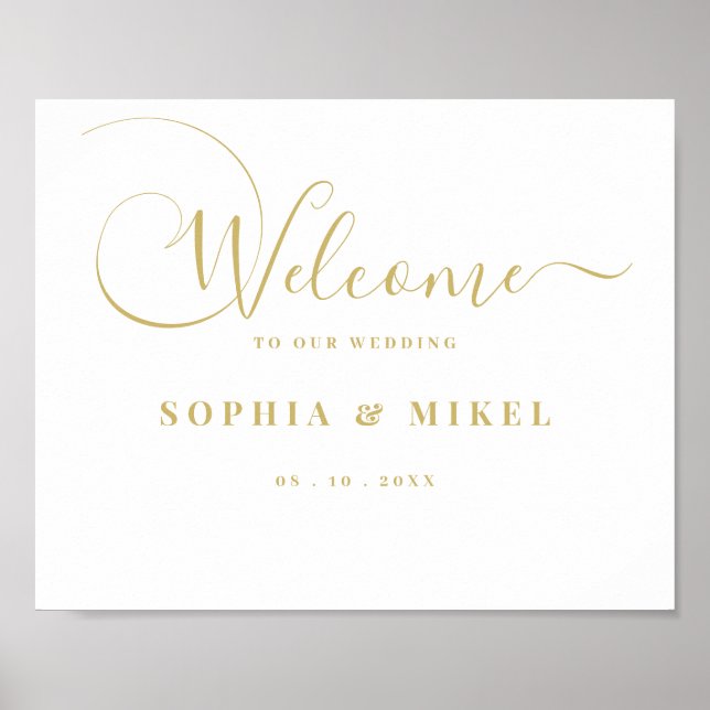 Chic Gold Elegant Script Wedding Welcome Sign (Front)