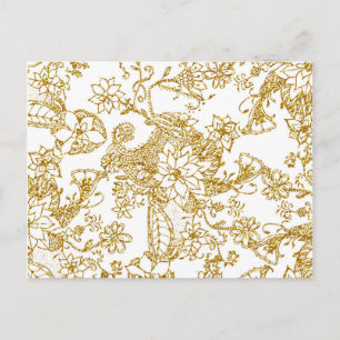 Chic gold faux glitter hand drawn floral pattern postcard